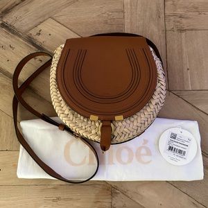 Chloe Marcie Leather & Raffia Crossbody Bag